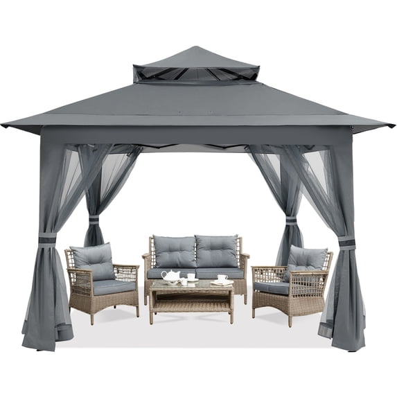 MASTERCANOPY 13 x 13ft Pop-up Gazebo Outdoor Canopy Tent with Mesh Walls, Dark Gray