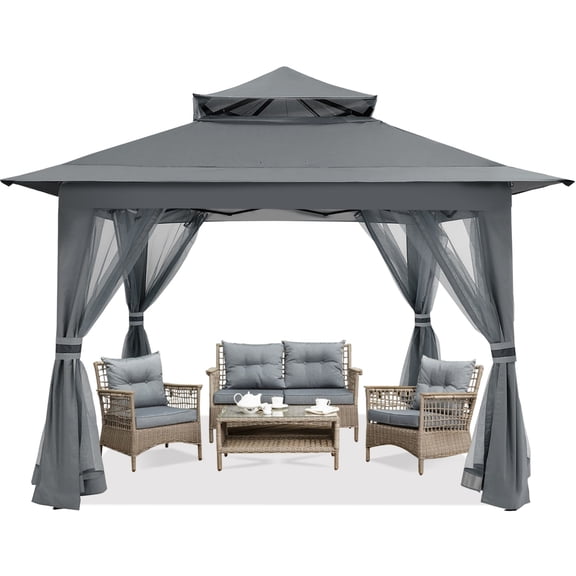 MASTERCANOPY 13' x 13' Pop-up Gazebo Outdoor Canopy Tent with Mesh Walls for Patio, Dark Gray
