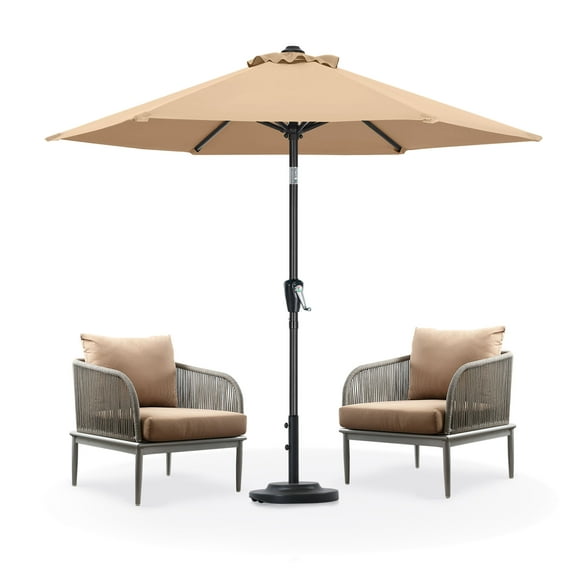 MASTERCANOPY 7.5ft Outdoor Market Patio Umbrella w/ Push Button Tilt and Crank 6 Ribs, Khaki