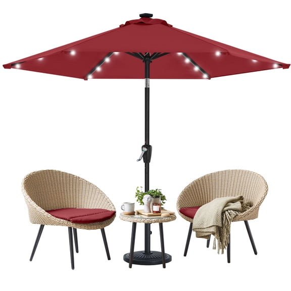 MASTERCANOPY 7.5ft Solar Patio Umbrella with LED Lights Tilt and Crank, Burgundy
