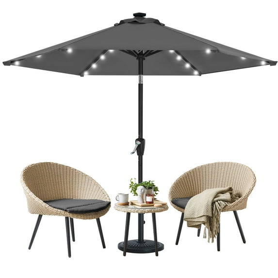 MASTERCANOPY 7.5ft Solar Patio Umbrella with LED Lights Tilt and Crank, Dark Gray