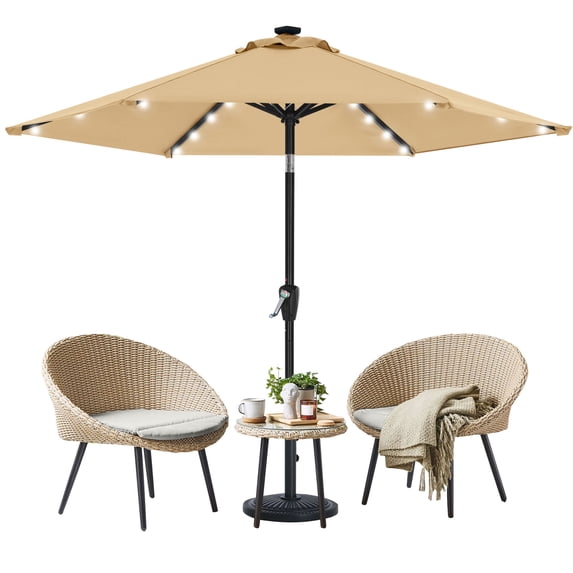 MASTERCANOPY 7.5ft Solar Patio Umbrella with LED Lights Tilt and Crank, Khaki