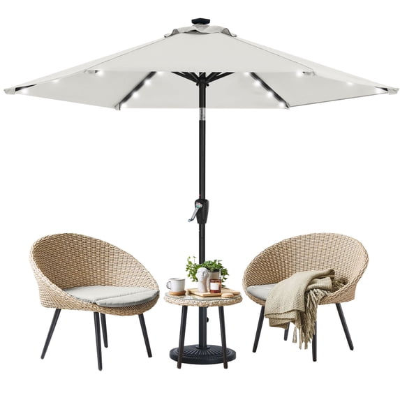 MASTERCANOPY 7.5ft Solar Patio Umbrella with LED Lights Tilt and Crank, Light Beige