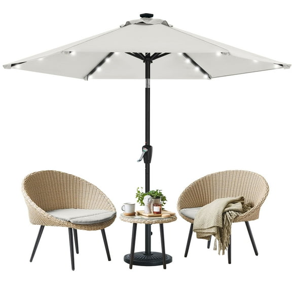 MASTERCANOPY 7.5ft Solar Patio Umbrella with LED Lights Tilt and Crank, Light Beige