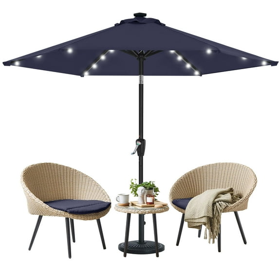 MASTERCANOPY 7.5ft Solar Patio Umbrella with LED Lights Tilt and Crank, Navy Blue