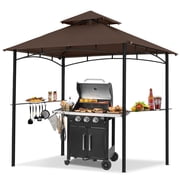 MASTERCANOPY 8 x 5ft Outdoor BBQ Grill Gazebo with LED Lights and Shelves, Brown