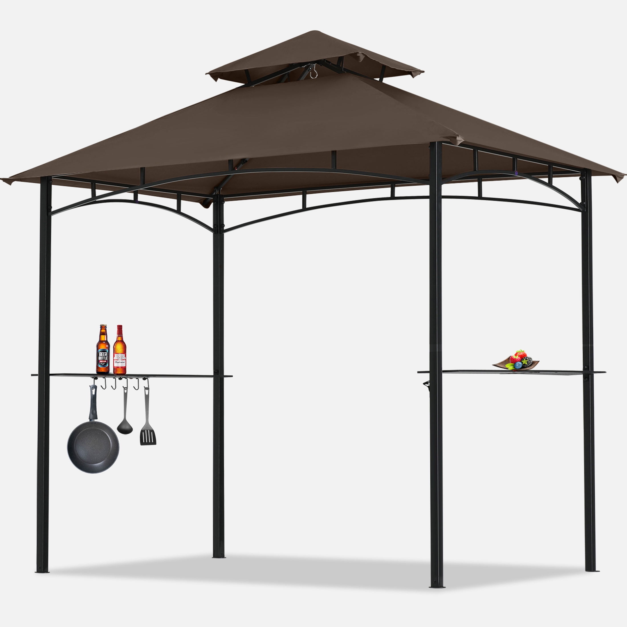 MASTERCANOPY BBQ Grill Gazebo, 8' x 5' Patio Covered Soft Top Canopy with 2 LED Lights, Outdoor Backyard, Brown