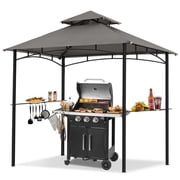 MASTERCANOPY 8 x 5ft Outdoor BBQ Grill Gazebo with LED Lights and Shelves, Dark Gray
