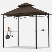 MASTERCANOPY 8' x 5' Grill Gazebo Tent Outdoor BBQ 2-Tiered Patio Gazebo Canopy with 2 LED Lights, Brown