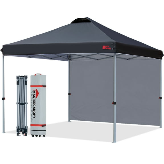 MASTERCANOPY 8' x 8' Easy Pop-up Canopy Tent Outdoor Shade Shelter with 1 Sidewall, Black