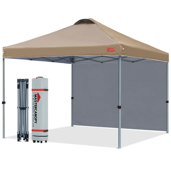 MASTERCANOPY 8' x 8' Easy Pop-up Canopy Tent Outdoor Shade Shelter with 1 Sidewall, Khaki