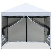MASTERCANOPY 8' x 8' Pop-up Canopy Tent Outdoor Screen House Shelter with Mesh Walls, White