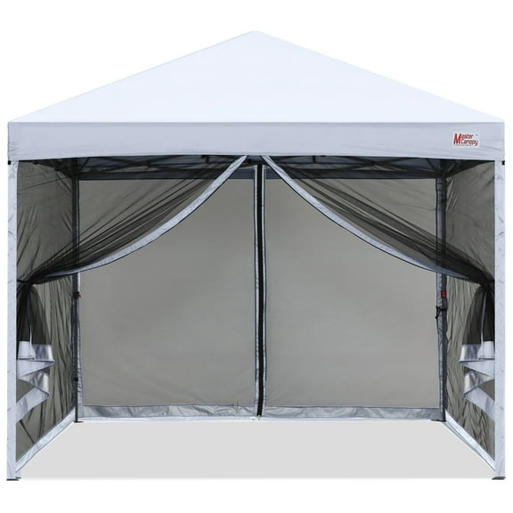 MASTERCANOPY 8' x 8' Pop-up Canopy Tent Outdoor Screen House Shelter with Mesh Walls, White
