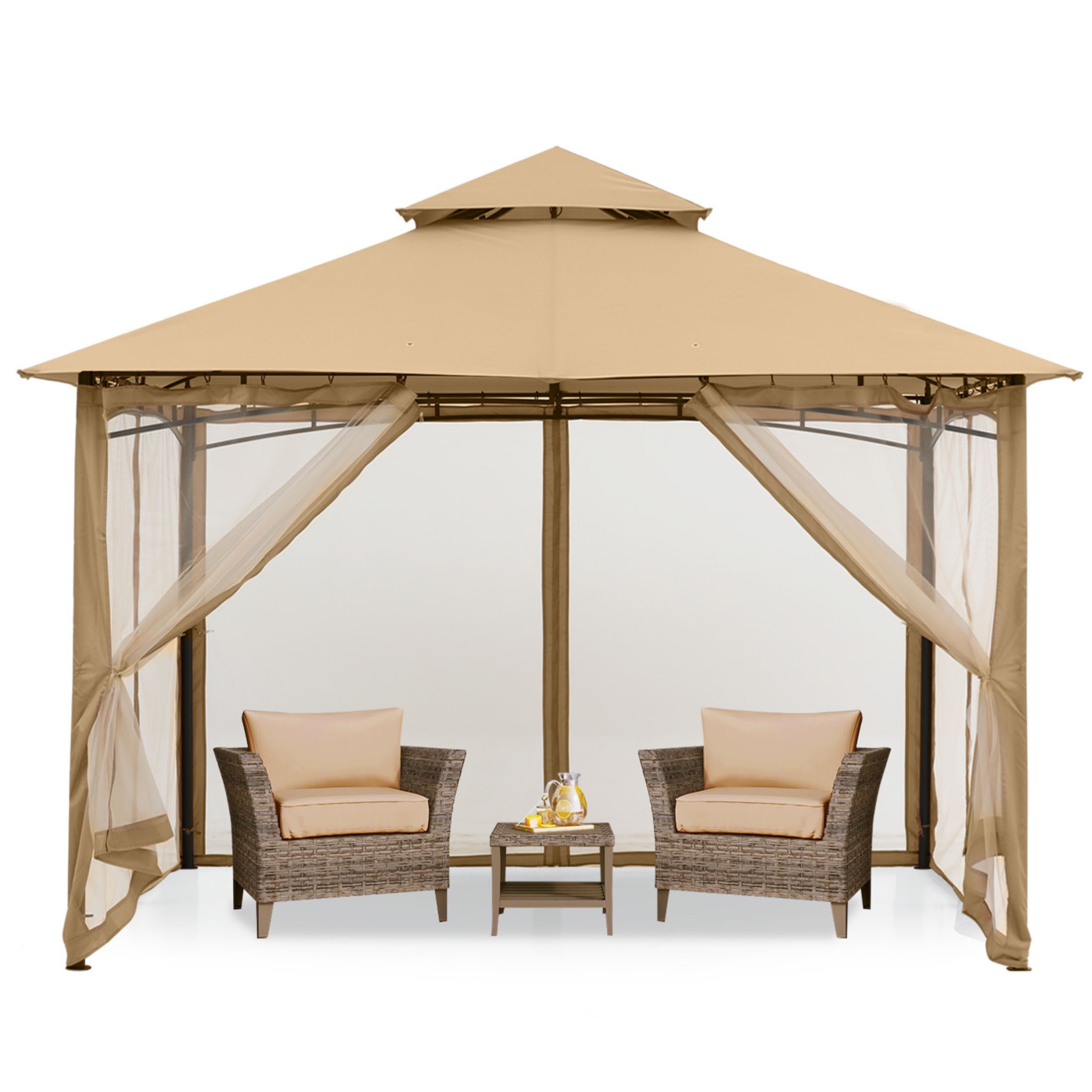 MASTERCANOPY 9'x9' Outdoor Patio Gazebo, Double Roof Steel Frame, Mesh