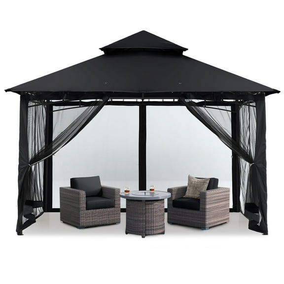 MASTERCANOPY 9’ x 9’ Outdoor Patio Gazebo with Double Roof and Mesh Walls, Black