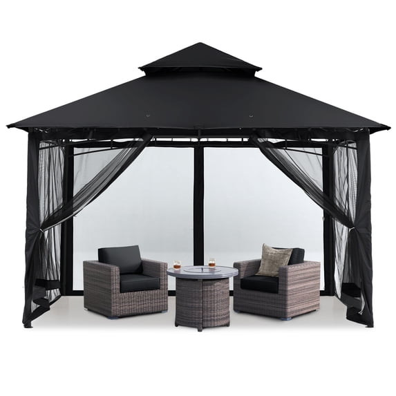 MASTERCANOPY 9 x 9ft Patio Gazebo with Double Roof and Mesh Walls, Black