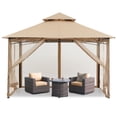 thumbnail image 1 of MASTERCANOPY 9 x 9ft Patio Gazebo with Double Roof and Mesh Walls, Khaki, 1 of 8