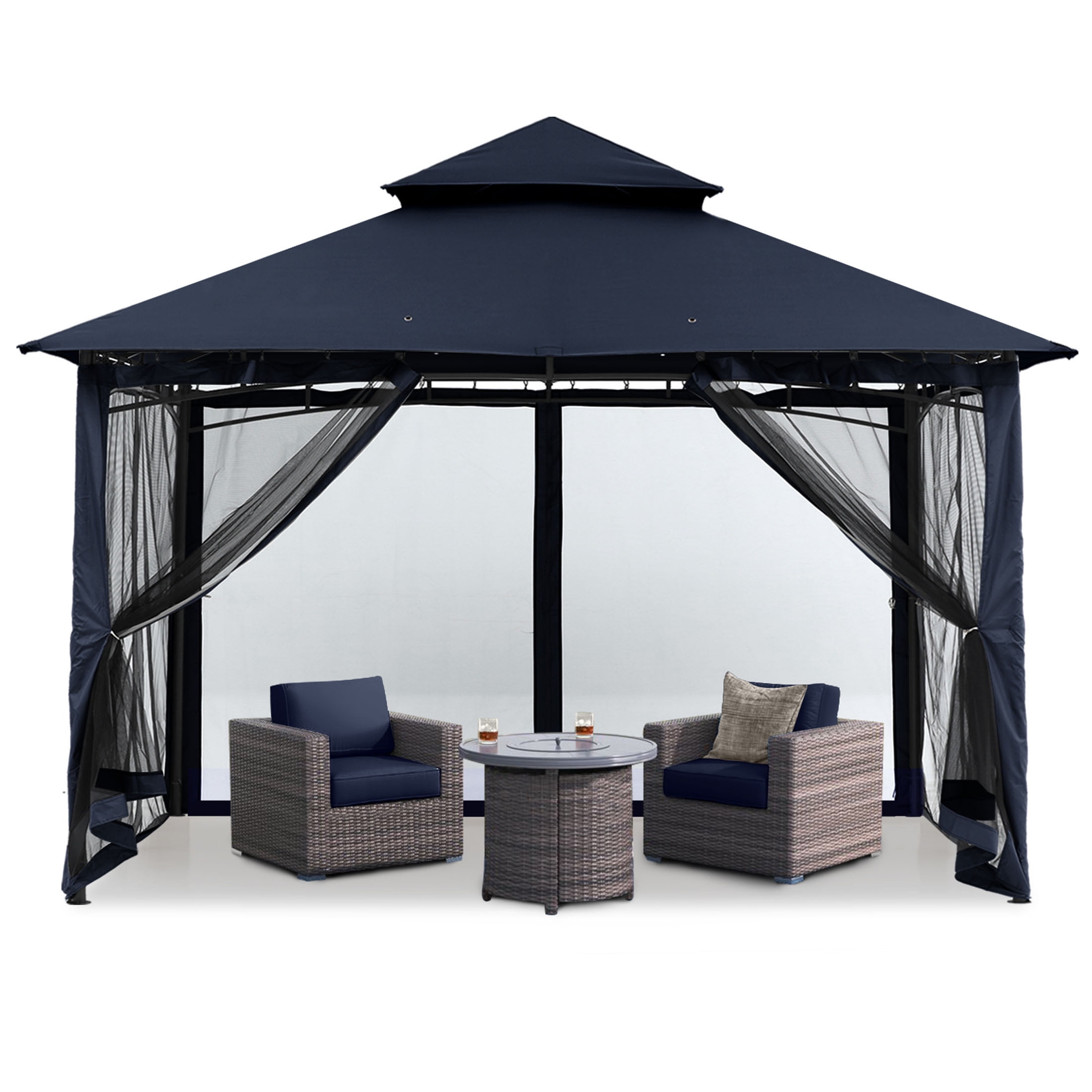MASTERCANOPY 9 x 9ft Patio Gazebo with Double Roof and Mesh Walls