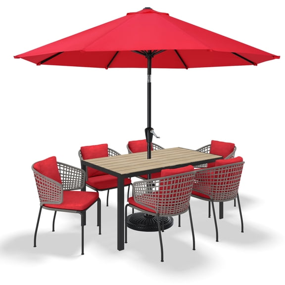 MASTERCANOPY 9ft Patio Market Umbrella with Tilt and Crank, Red