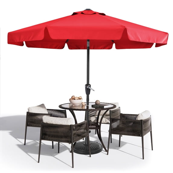 MASTERCANOPY 9ft Patio Market Umbrella with Valance, Tilt and Crank, Red