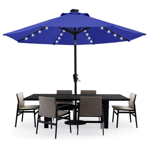 MASTERCANOPY 9ft Solar Patio Umbrella with LED Lights Tilt and Crank, Blue