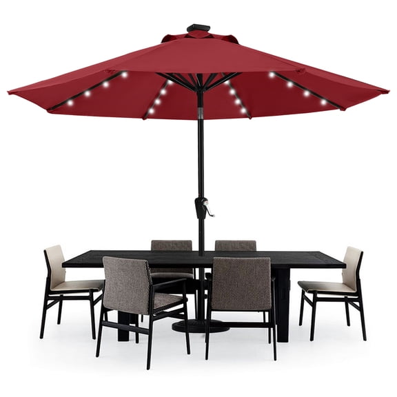 MASTERCANOPY 9ft Solar Patio Umbrella with LED Lights Tilt and Crank, Burgundy