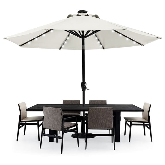 MASTERCANOPY 9ft Solar Patio Umbrella with LED Lights Tilt and Crank, Light Beige