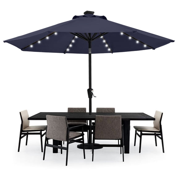MASTERCANOPY 9ft Solar Patio Umbrella with LED Lights Tilt and Crank, Navy Blue
