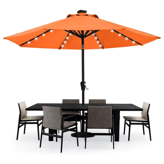 MASTERCANOPY 9ft Solar Patio Umbrella with LED Lights Tilt and Crank, Orange