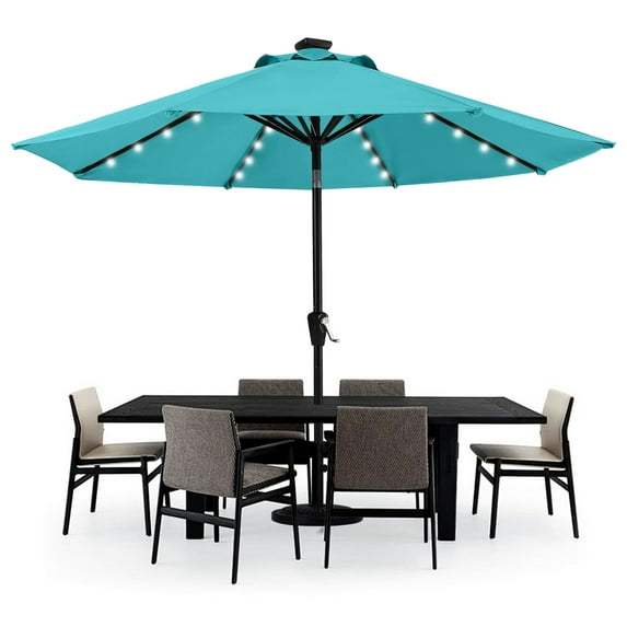 MASTERCANOPY 9ft Solar Patio Umbrella with LED Lights Tilt and Crank, Turquoise