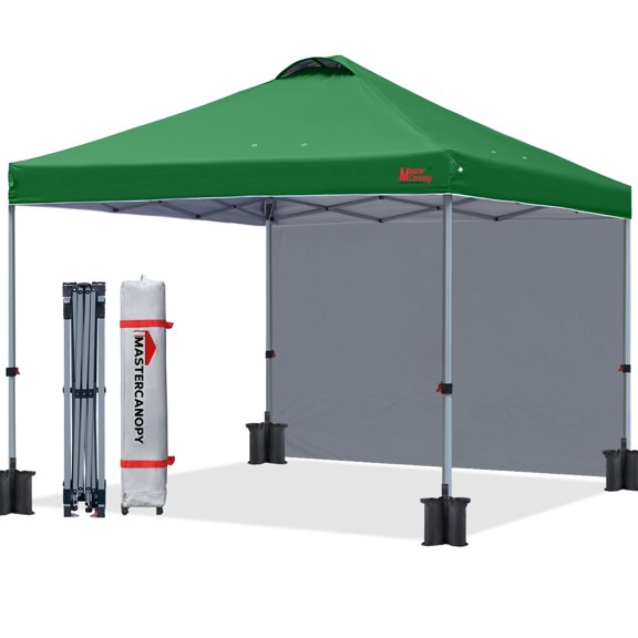 MASTERCANOPY Durable Pop-up Canopy Tent with 1 Sidewall (10'x10',Forest Green)