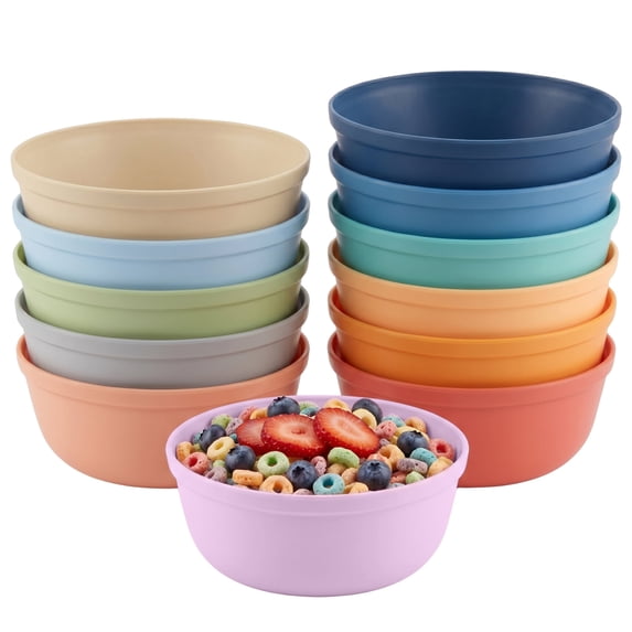 MASTERCOOK 12‑Pack 15 oz Reusable Plastic Bowls – Multicolor, BPA‑Free, Stackable