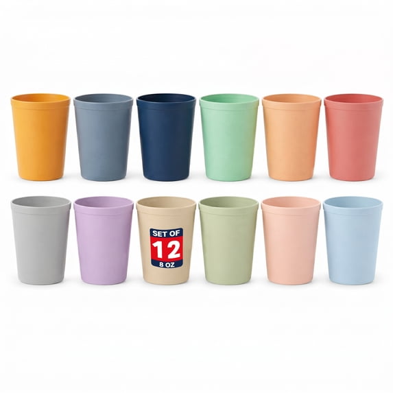 MASTERCOOK 12-Pack Unbreakable Reusable 8oz Plastic Cups, Stackable BPA-Free Tumblers