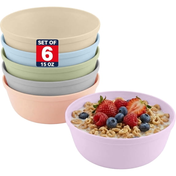 MASTERCOOK 6‑Pack 15 oz Reusable Plastic Bowls – Multicolor, BPA‑Free, Stackable Pastel