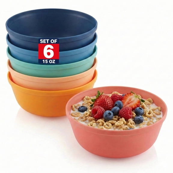 MASTERCOOK 6‑Pack 15 oz Reusable Plastic Bowls – Multicolor, BPA‑Free, Stackable Bright