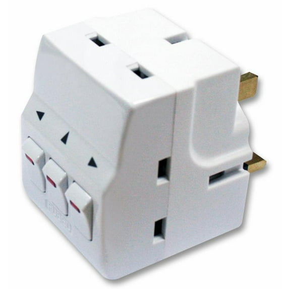 MASTERPLUG 3 Way Individually Switched Mains Adaptor Cube Plug (3x Sockets to 1)