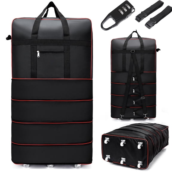 MASTIVO 135L Expandable Travel Bag with 6 Spinner Wheels & TSA Lock & 2 Straps, Large Wheeled Duffel Bag Suitcase, Lightweight Waterproof Foldable Luggage
