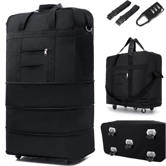 MASTIVO 35.4in Waterproof Expandable Duffel Bag with 2 Straps and Lock Collapsible Rolling Luggage 5 Wheeled Duffle Bag for Travel Moving Storage