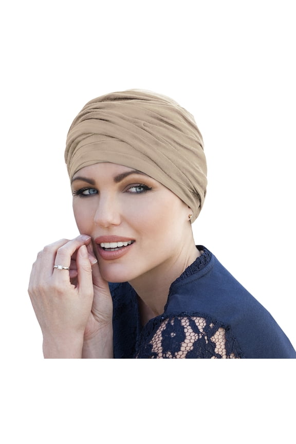 Chemo Organic Headwear - SCARLET | Cancer Headwear for Women with Hair Loss | Alopecia Hats & Coverings | 95% Cotton Turban (Colour: Champagne)