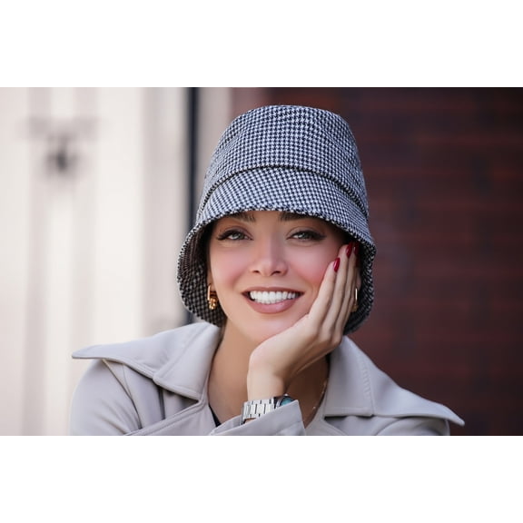 MASUMI OLIVIA Autumn/Winter Chemo Hat for Women, Water Resistant Brim Wool Soft Warm Cap with Inner Bamboo Fabric (Chick Black & White)