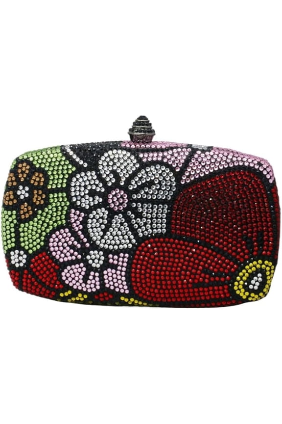 Women Rhinestone Flower Pattern Evening Bag Colorful Crystal Clutch Bag for Wedding Prom Party