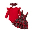 thumbnail image 1 of MASZONE Baby Girl Dresses 0-3 Months Baby Girl Holiday Dress Baby Girl Fall Winter Outfits Thanksgiving Christmas Outfit Long Sleeve Romper Suspender Skirt Set 3Pcs Red 12-18 Months, 1 of 9