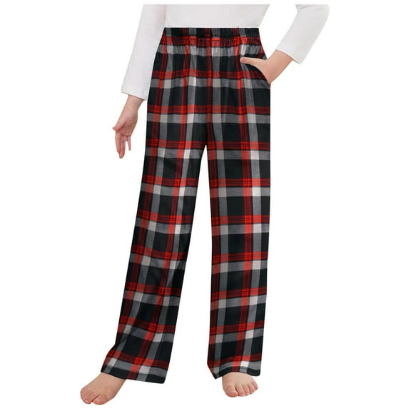 MASZONE Christmas Pajamas For Kids Boys Pjs Size 10-12 Boys Pajama Pants Long Sleep Pants Soft Elastic Waist Pajama Bottoms Plaid Lounge Pants with 2 Pockets Grey 5-6 Years