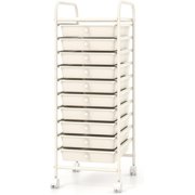 MAT EXPERT 10 Drawer Rolling Storage Cart, Multipurpose Utility Cart w/Plastic Drawers & Universal Casters, 10 Tier Mobile Storage Organizer Cart for Office Home Classroom Beauty Salon White