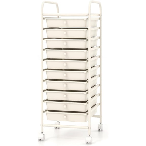 MAT EXPERT 10 Drawer Rolling Storage Cart, Multipurpose Utility Cart w/Plastic Drawers & Universal Casters, 10 Tier Mobile Storage Organizer Cart for Office Home Classroom Beauty Salon (White)