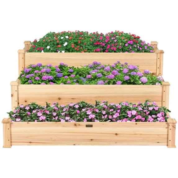 MAT EXPERT 3-Tier Raised Garden Bed, 49" x 49" x 22" Fir Wood Elevated Planter Box, Planting Box Kit for Growing Vegetable/Flower/Herb, Display Container Rack for Backyard/Lawn/Balcony