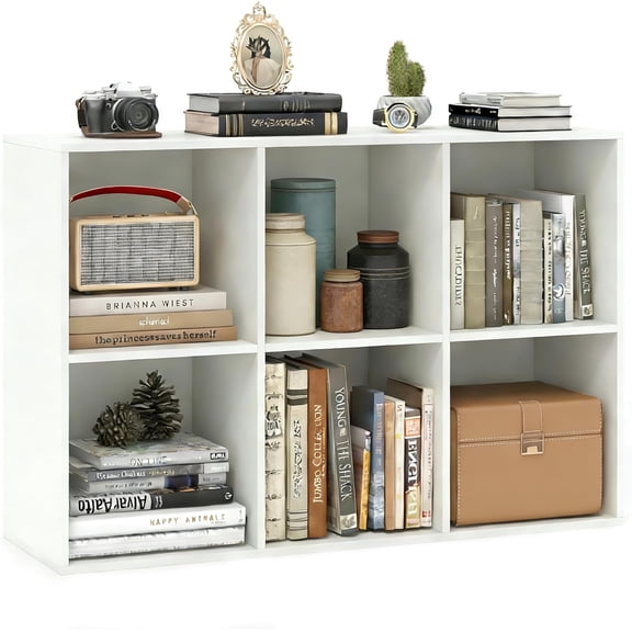 Hanyu 6-Cube Wooden Bookshelf with 3 Tiers & Anti-tipping, White