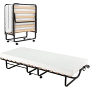MAT EXPERT 78.5  x 31  Folding Bed, Metal Foldable Bed Frame with 5  Memory Foam Mattress, Solid Wood Slats & Lockable Wheels, Space-Saving Rollaway Portable Bed for Guest Room, Apartment, Dorm