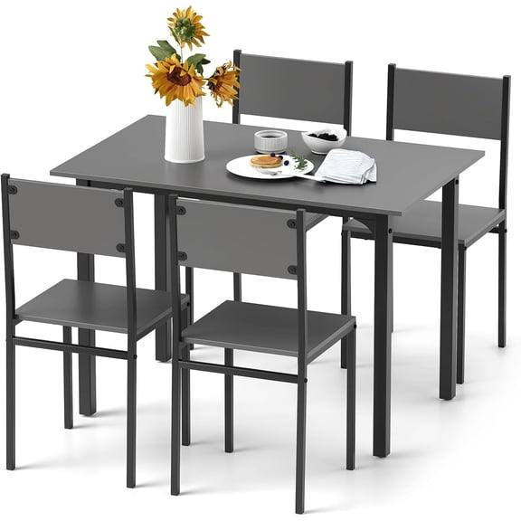MAT EXPERT Dining Table Set for 4, Rectangular Kitchen Table and Chairs with Metal Frame, Space-Saving Rustic Dinette Set, 5-Piece Dining Table Set for Dining Room, Breakfast Nook (Gray)