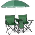 thumbnail image 1 of MAT EXPERT Folding Double Camp Chair w/Removable Umbrella, Portable Picnic Chair w/Mini Table, Chair Set w/Beverage Holder, Portable Loveseat Camp Chairs for Beach, Backyard, Poolside (Green), 1 of 18